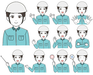 作業員　白ヘルメット　男性　動作バリエーション