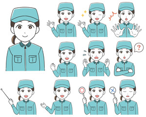 作業員　作業帽　女性　動作バリエーション