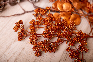 Christmas tree decorations. Christmas and New Year concept. Creative festive holiday layout