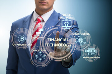 Businessman in financial technology fintech concept