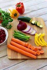 Chopped fresh vegetarian ingredients for making hearty healthy winter soups, stews and chilis