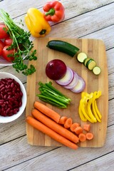 Chopped fresh vegetarian ingredients for making hearty healthy winter soups, stews and chilis