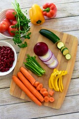 Chopped fresh vegetarian ingredients for making hearty healthy winter soups, stews and chilis