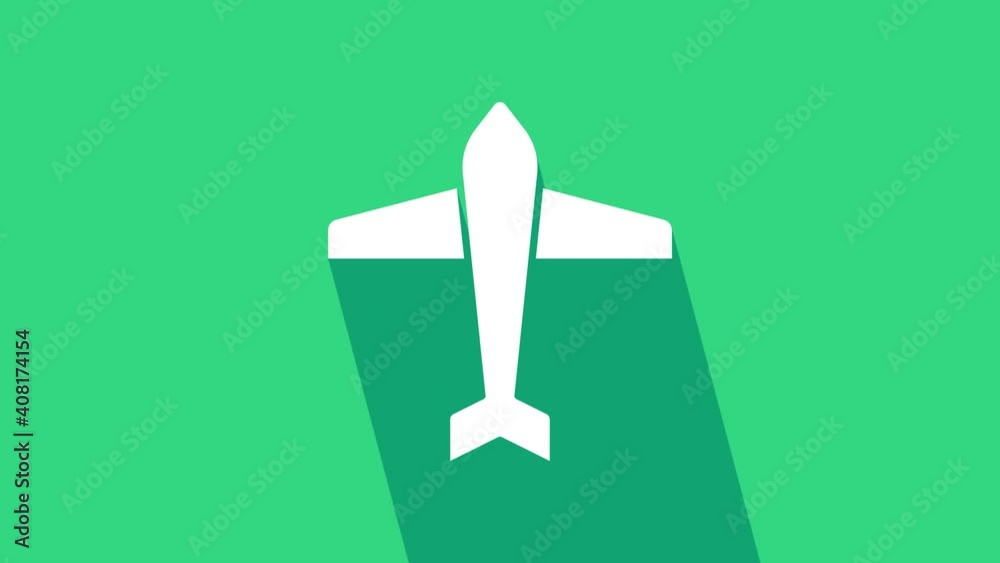 Sticker White Jet fighter icon isolated on green background. Military aircraft. 4K Video motion graphic animation