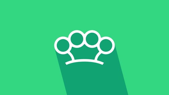 White Brass knuckles icon isolated on green background. 4K Video motion graphic animation
