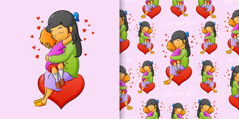 Hand draw seamless pattern of the women hugging her son with love