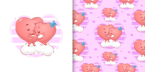 The couple valentine heart character is hugging each other to share the love feeling in  the pattern set