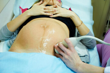 Obraz na płótnie Canvas Study Uzi pregnant. Pregnant woman on examination.