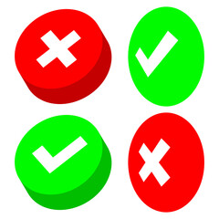 Obraz premium Check box list icons set, green and red isolated on white background, vector illustration.