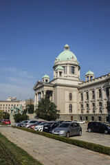 Fototapeta na wymiar National Assembly of the Republic of Serbia (Skupstina) in the center of city of Belgrade. Serbia.