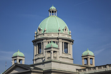 National Assembly of the Republic of Serbia (Skupstina) in the center of city of Belgrade. Serbia.