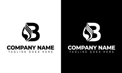 Letter B Beauty Women Face Logo Design Vector Illustration