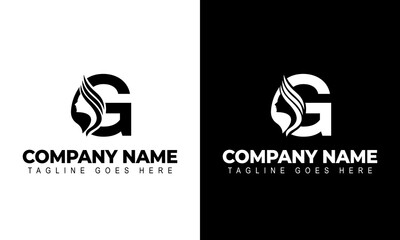 Letter G Beauty Women Face Logo Design Vector Illustration