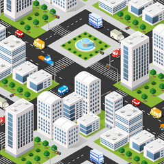 Urban isometric 3D illustration of city block with houses