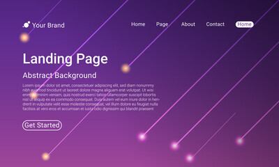 Landing Page Website Template Vector. Shooting star decoration. Abstract colorful gradient. Design for website and mobile, Business Interface, Landing Web Page.