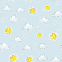 Seamless patten vector sun and clouds textile print