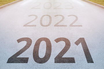 Concept of the way to the new year 2021 on the way forward