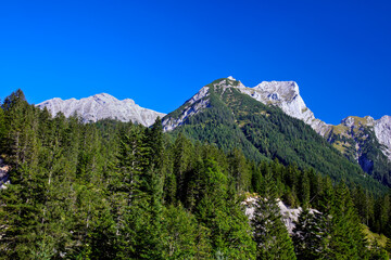 Fototapeta na wymiar Karwendel Nature Park, Karwendel Mountains, Alpine Park, Rißtal, Risstal, mountains, mountain forest, Vomp, Hinterriß, Tyrol, Austria