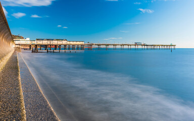 Long time exposure of Grand Pier in Teignmouth in Devon in England, Europe
