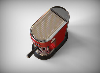 A red espresso coffee machine on a white background. 3D render.
