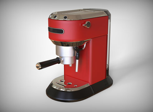 A red espresso coffee machine on a white background. 3D render.