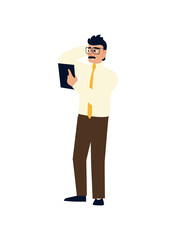 businessman with glasses and documents icon flat isolated design