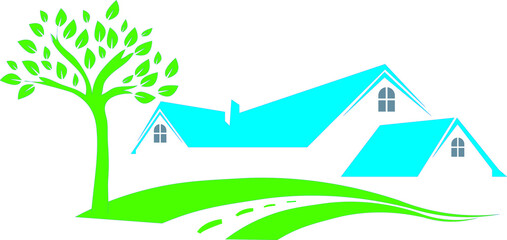 Realistic views of houses, trees and roads. for logo, background, business.