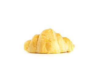 Croissant sandwich with ham and cheese on white background. One Croissant isolated picture. Homemade bakery concept.