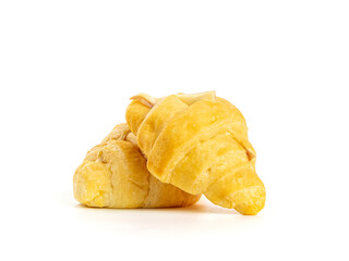 Stack of Croissant sandwich with ham and cheese on white background. Two Croissant isolated picture. Homemade bakery concept.