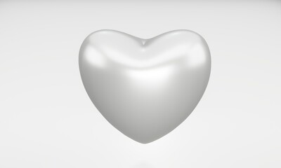 Silver heart on white background. 3d rendering