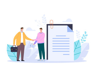 Two business people shaking hands and making deal adstract graphic design illustration