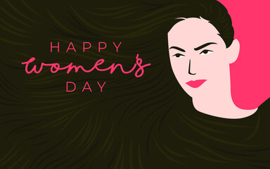 International women's day vector. Female face in dark background. For cover, book, poster, backdrop, banner. Vector eps 10