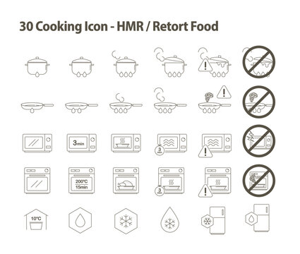 30 Cooking Icon - HMR / Retort Food icons set - Pictograms with editable stroke