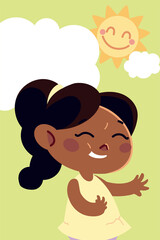 cute girl with ponytail hair character cartoon, children