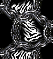 leopard pattern with chain design, black and white background