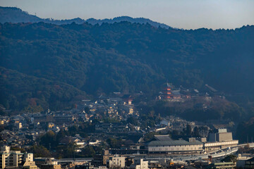 Aerial view of Kyoto downtown cityscape