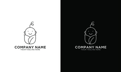 Logo abstract line style with eco ecology baby and mother leaf circular flat modern vector icon template