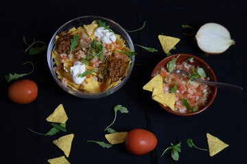 Nachos with guacamole and pico de gallo