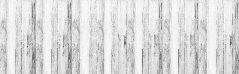 Fototapeta na wymiar Panorama of Old white vintage wooden wall pattern and seamless background