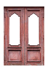 Old wooden door frame painted red vintage isolated on a white background
