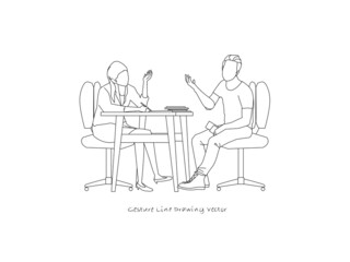 The people sitting down. Gesture drawing line vector.