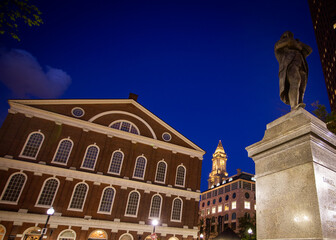 Faneuil Hall and statue square  at night 