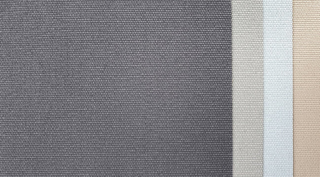close up roman blind or roller blind linen fabric texture samples in various color chart. various color of textile fabric with sunproof function for home or office . interior material selection.