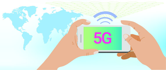 5G Technology concept vector. World map digital background, Global Wireless Internet Communication Concept