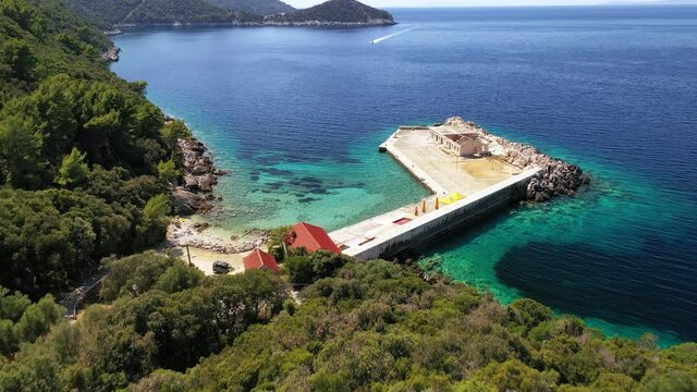Small Dock Near The Mountain Of Lastovo Island, Croatia. - aerial drone