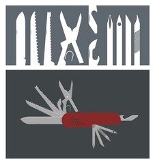 Multi purpose knife. Simple flat illustration