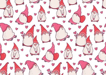 Valentines day gnome seamless background