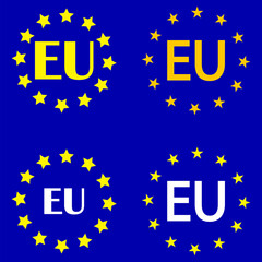 Set of symbols of the European Union. EU on a blue background. Vector illustration. Stock image. EPS 10.
