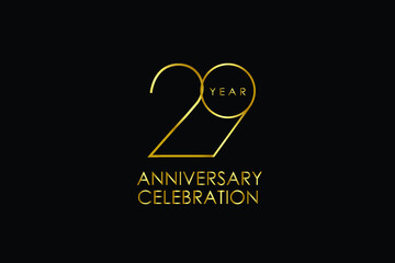 Luxury Black Gold 29 years anniversary, minimalist logo years, jubilee, Ribbon greeting card. Birthday invitation. Gold space vector illustration on black background - Vector