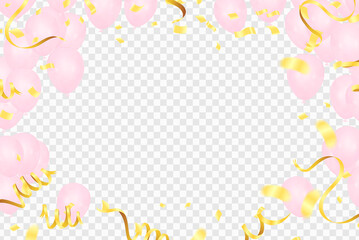 Happy Valentines Day. Realistic Balloons group in shape heart with gold ribbon. ballon isolated on background. with space for your text. Vector illustration.